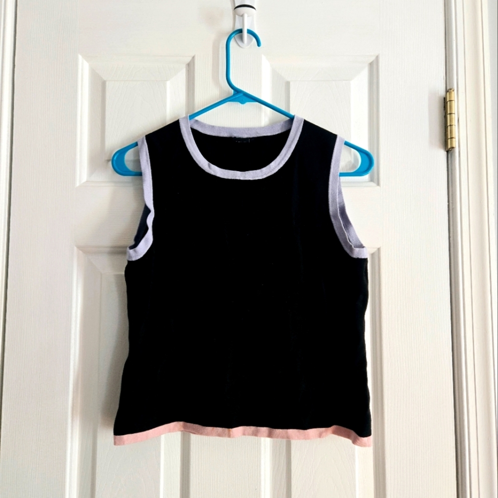 Chic Black Sleeveless Top with Pink & Purple Trim